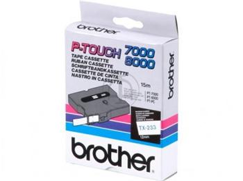 páska BROTHER TX233 modré písmo, biela páska Tape (12mm)