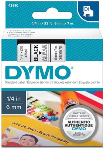 p�ska DYMO 43610 D1 Black On Transparent Tape (6mm)