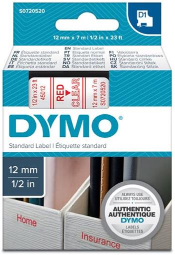 p�ska DYMO 45012 D1 Red On Transparent Tape (12mm)