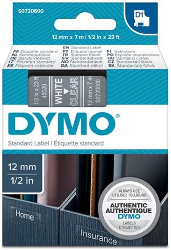 p�ska DYMO 45020 D1 White On Transparent Tape (12mm)