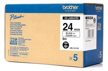 páska BROTHER HGe151 čierne písmo, transparetná páska HQ Tape (24mm) (5 ks)