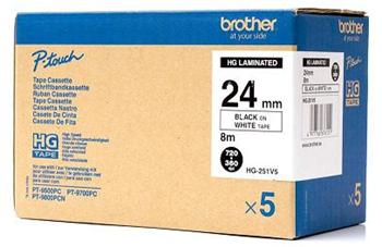 páska BROTHER HGe251 čierne písmo, biela páska HQ Tape (24mm) (5 ks)