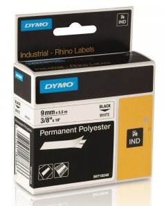 páska DYMO 18766 (18482) PROFI D1 RHINO Black On White Permanent Polyester Tape (9mm)