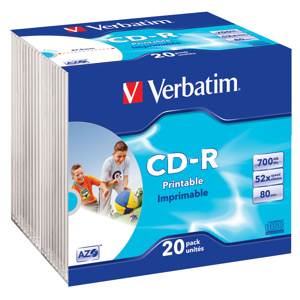 CD-R VERBATIM DTL+ Printable 700MB 52X Slim box 20ks/bal.
