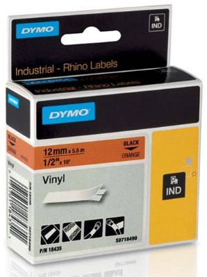 páska DYMO 18435 PROFI D1 RHINO Black On Orange Vinyl Tape (12mm)