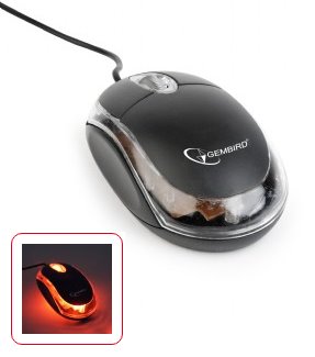 myš GEMBIRD optická, čierna/priesvitná, 1000 DPI, USB
