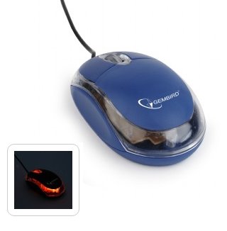 myš GEMBIRD optická, modrá/priesvitná, 1000 DPI, USB