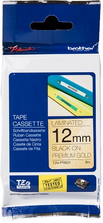 páska BROTHER TZePR831 čierne písmo, zlatá premium páska Tape (12mm)