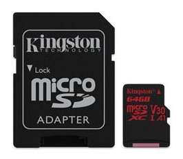 Pamäťová karta Kingston Canvas React microSDXC 64GB Class 10 UHS-I U3 V30 100/80 MB/s (+ adaptér) 