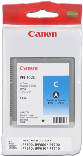kazeta CANON PFI-102C cyan iPF 500/510/600/605/610/650/655/700/710/720/750/755/760/765, LP 17/24
