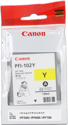 kazeta CANON PFI-102Y yellow iPF 500/510/600/605/610/650/655/700/710/720/750/755/760/765, LP 17/24