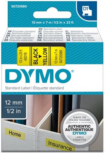 p�ska DYMO 45018 D1 Black On Yellow Tape (12mm)