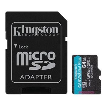 Pamäťová karta Kingston Canvas Go! Plus microSDXC 64GB Class 10, UHS-I, U3, V30, A2, 170/70MB/s (+ adaptér)
