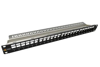 19" modulárny neosadený patch panel Solarix 24 portov 1U SX24 M-0-STP-BK-UNI-N