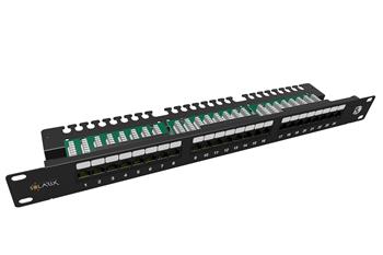 19" patch panel Solarix 24 x RJ45 CAT5E UTP s vyväzovacou lištou 1U SX24L-5E-UTP-BK-N