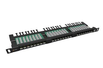 19" patch panel Solarix 24xRJ45 CAT5E UTP s vyväzovacou lištou čierny 0,5U SX24HD-5E-UTP-BK