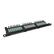 19" patch panel Solarix 24xRJ45 CAT5E UTP s vyväzovacou lištou čierny 0,5U SX24HD-5E-UTP-BK