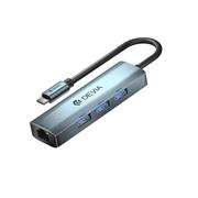 adaptér Devia HUB 4in1 EC621 USB-C 3.1 to 3x USB 3.0 + RJ45 sivý
