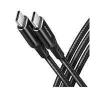 AXAGON BUCM-CM20AB, HQ kabel USB- typ C <-> USB- typ C, 2m, USB 2.0, PD 60W 3A, ALU, opletený, čierný