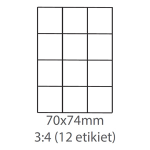 etikety ECODATA Samolepiace 70x74 univerzálne biele 12ks/A4(100 listov A4/bal.)