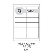 etikety ECODATA Samolepiace 96,5 x 42,3mm univerzálne biele 12ks/A4 (100 listov A4/bal.)