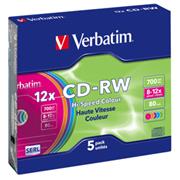 CD-RW VERBATIM DTL+ Colour 700MB 12X Slim Box 5ks/bal.