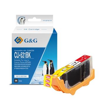 alt. kazeta G&G pre CANON CLI-521BK  iP 3600 / iP 4600 / iP 4700 / MX 860 / MX 870 / MP 540 / MP 550 / MP 560 (9,4ml)