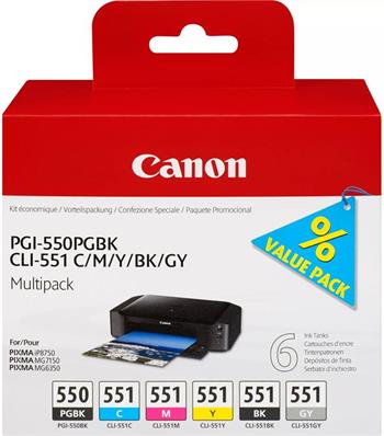 kazeta CANON PGI-550PGBK  CLI-551 BK/C/M/Y/GY PACK MG 5450/6350, iP 7250, MX 925