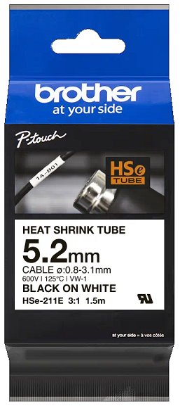 zmršťovacia bužírka BROTHER HSe211E čierne písmo, biela bužírka TUBE (5.2mm)