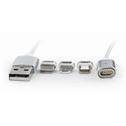 kábel z USB na lightning (Apple iPhone) + USB typ C + micro USB, magnetické koncovky, 1m, strieborný, CABLEXPERT