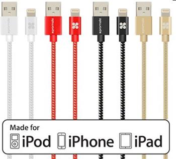 lightning prémiový USB kábel PROMATE LINKMATE LTF, MFi certifikát, 1,2m textilný kábel, čierna farba