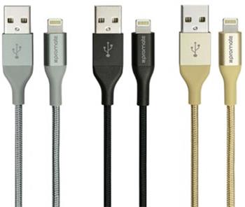 lightning USB kábel PROMATE CABLE LTF, 1,2m pletený kábel, čierna farba
