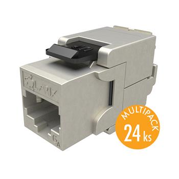 MULTIPACK 24 ks - samorezný keystone Solarix CAT6A STP SXKJ-10 G-STP-BK-SA Component Level a 4PPoE certifikácia