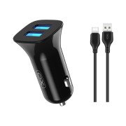 nabíjačka do auta XO TZ10  2USB/2A/12W čierna  + USB-C kábel