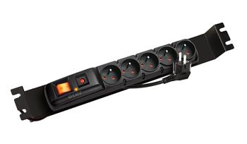 Napájací panel ACAR F5 FA 3 m 5 pozícií BK vrátane držiakov do 19" líšt 1U, ACAR-F5-FA