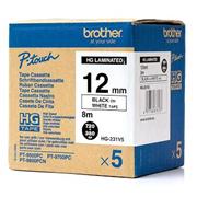 páska BROTHER HGe231 čierne písmo, biela páska HQ Tape (12mm) (5 ks)