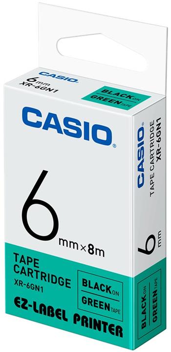 páska CASIO XR-6GN1 Black On Green Tape EZ Label Printer (6mm)