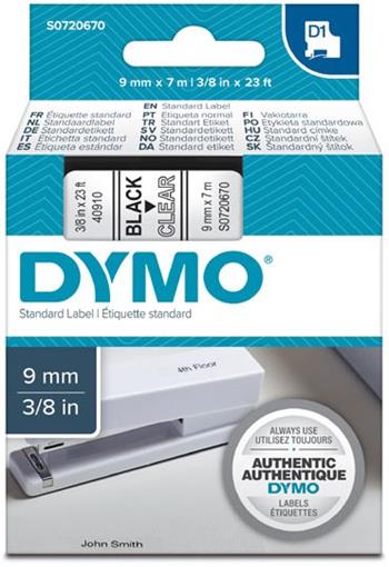 páska DYMO 40910 D1 Black On Transparent Tape (9mm)