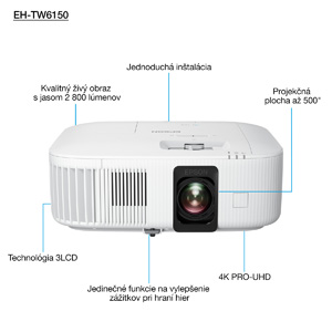 projektor EPSON EH-TW6150, 3LCD, 2800ANSI, 4K PRO-UHD, 35.000:1, HDMI