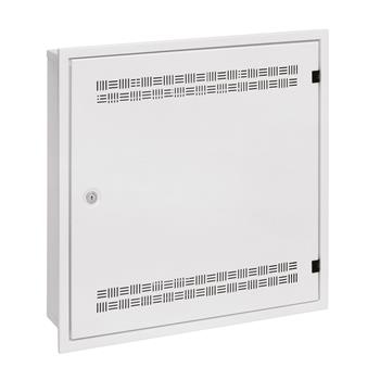 Rozvádzač SOHO LC-18 do steny s lištami 2U, 4U a 11U, 550x550 biela RAL9003 s rámčekom na zamurovanie