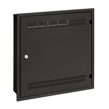 Rozvádzač SOHO LC-18 do steny s lištami 2U, 4U a 11U, 550x550 čierna RAL9005 s rámčekom na zamurovanie