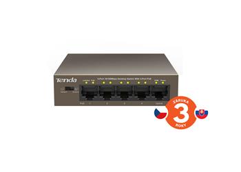 Tenda TEF1105P-4-63W PoE AT Switch 63Watt, 5xRJ45 Switch s 4xPoE 802.3at, 10/100Mbps, Kov