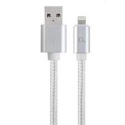 textilný kábel z USB na lightning (Apple), 1,8m, strieborný, CABLEXPERT