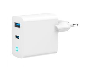 univerzálna USB nabíjačka ENERGENIE 220V/1x USB + 1x USB typ C, GaN PD QC 30W, LED indikátor, biela