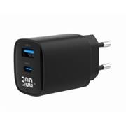 univerzálna USB nabíjačka ENERGENIE 220V/1x USB + 1x USB typ C, PD QC 30W, LCD displej, čierna