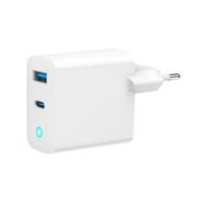 univerzálna USB nabíjačka ENERGENIE 220V/1x USB + 1x USB typ C, PD QC 30W, LED indikátor, biela