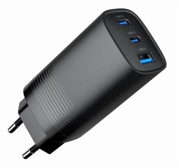 univerzálna USB nabíjačka ENERGENIE 220V/1x USB + 2x USB typ C, GaN PD QC 65W, čierna