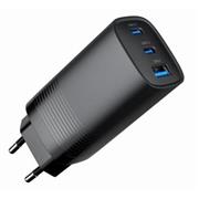 univerzálna USB nabíjačka ENERGENIE 220V/1x USB + 2x USB typ C, GaN PD QC 65W, čierna