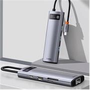 USB hub Baseus typ C multi adaptér - HDMI/USB 3.0x3/USB typ C PD/RJ45/SDreader, kovový šedý