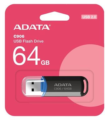 USB kľúč ADATA Classic Series C906 64GB USB 2.0 snap-on cap design, čierny